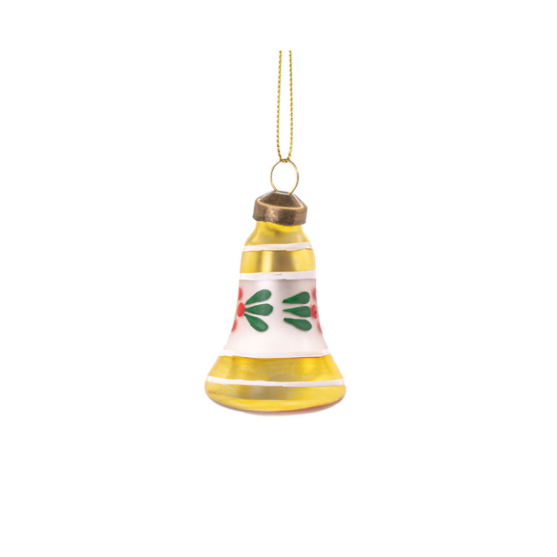 Glasornament - vintage bell - gul