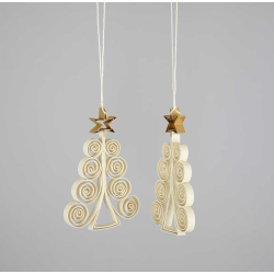 Hndlavet papirpynt - ''Quilled Fir'' - hvid - 2 stk. 