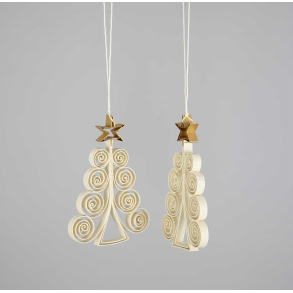 Hndlavet papirpynt - ''Quilled Fir'' - hvid - 2 stk. 