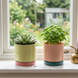 Urtepotte gr�n/pink - 12,5 cm.