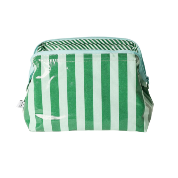Coatet toilettaske - stor - Gr�n/mint strib