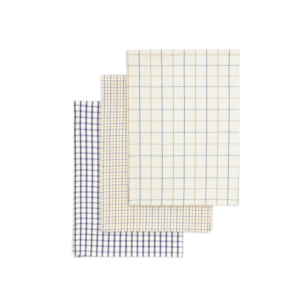 S�t med 3 viskestykker - Blue/mustard
