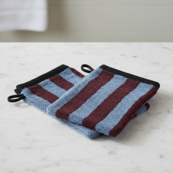 Vaskehandsker - bl�/bordeaux - s�t med 2 stk.