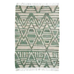 Hndvvet gulvtppe jute - natur/grn