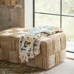 Hndvvet gulvtppe jute - natur/grn