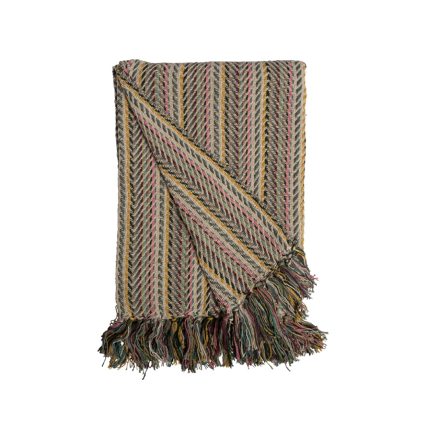 Bomuldsplaid - zigzag - nature green