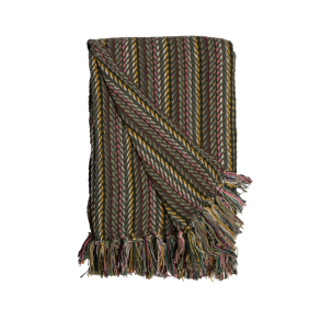 Bomuldsplaid - zigzag - olive