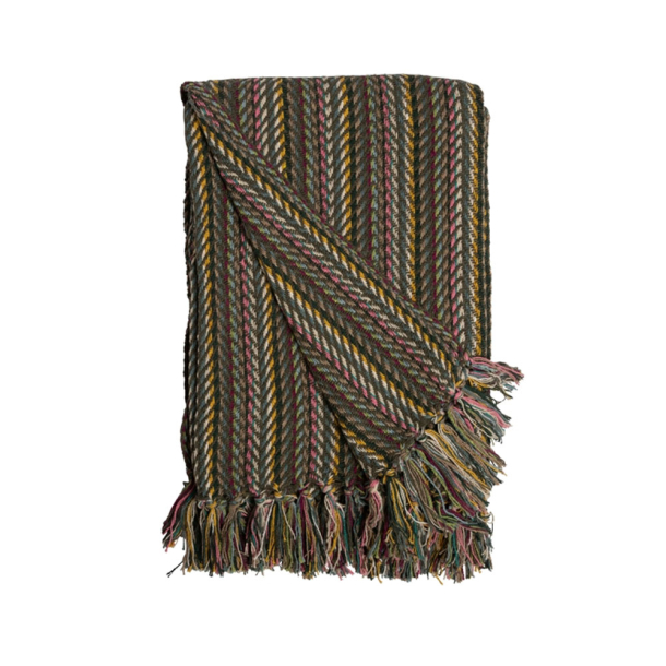 Bomuldsplaid - zigzag - olive