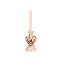 Keramikstage formet som et hjerte, creme med malet m�nster