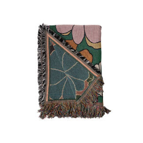 Dobbeltv�vet plaid ''Petrol/orange flowers'' 