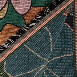 Dobbeltv�vet plaid ''Petrol/orange flowers'' 