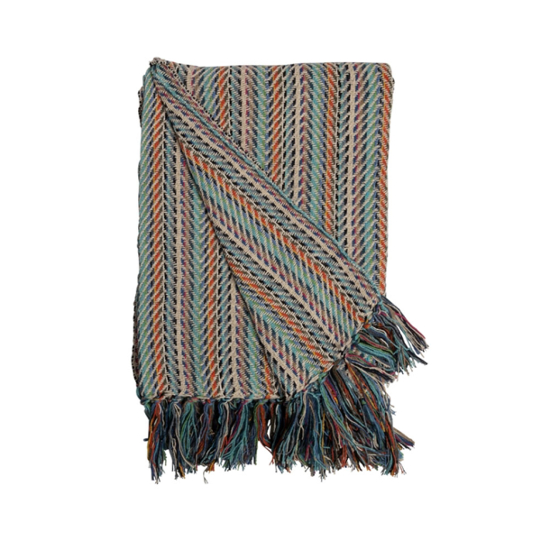 Bomuldsplaid - zigzag - nature blue