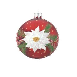 Glaskugle rd med hvid blomst