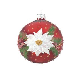 Glaskugle rd med hvid blomst