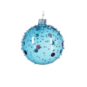 Glaskugle med prikker - tyrkis