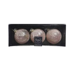 Glaskugler med blomsterblade/frost pink  - st af 3