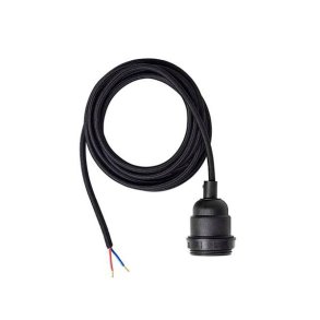 Stofledning med fatning 3m. - sort