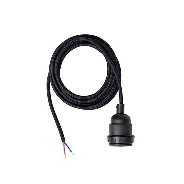 Stofledning med fatning 3m. - sort