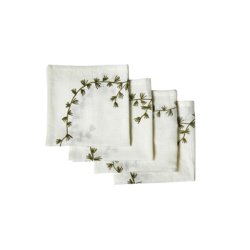 Stofserviet med grn ranke 4 stk. - hvid