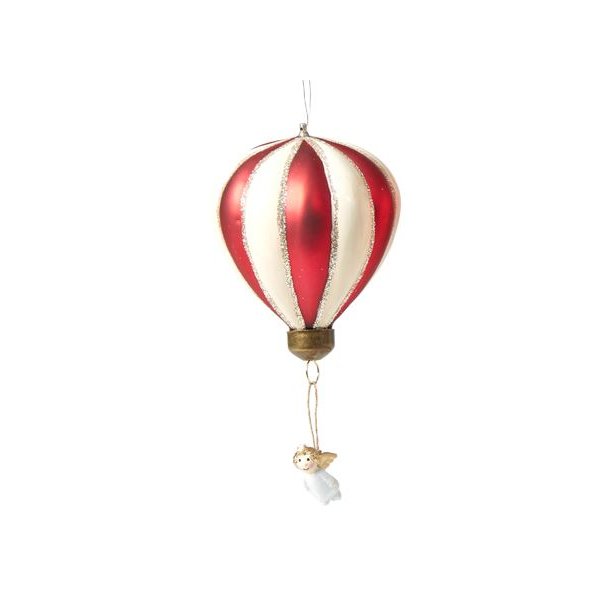 Glasornament ballon rd/hvid - engel