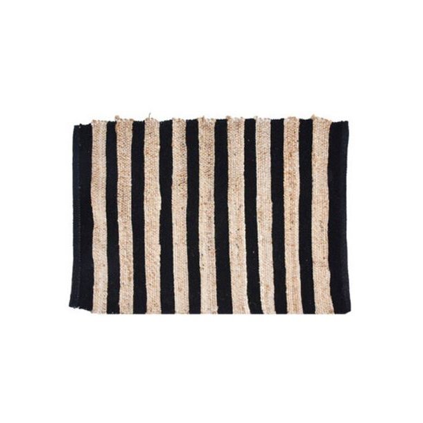 Gulvtppe jute stribet - sort