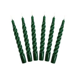 Lakeret swirl stearinlys - flaskegrn - 6 stk. 