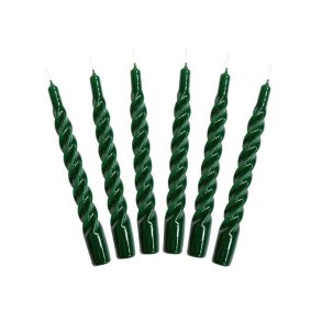 Lakeret swirl stearinlys - flaskegrn - 6 stk. 
