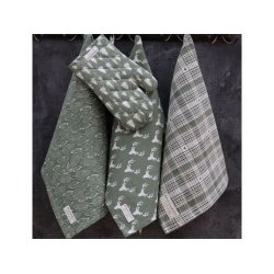 Viskestykke  ternet med hjerter - oliven