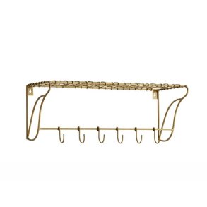 Hattehylde med 6 knager - messing