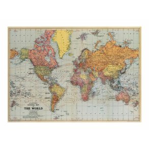 Vintage plakat verdenskort - 50x70 cm.