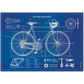 Vintage plakat cykel blueprint - 50x70 cm.