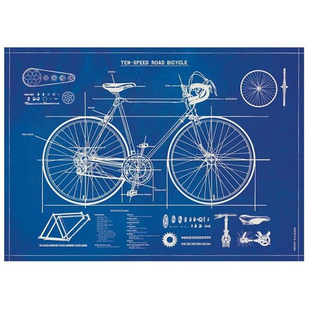 Vintage plakat cykel blueprint - 50x70 cm.