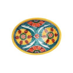 Oval sbeskl "Floral" - Grn/gul