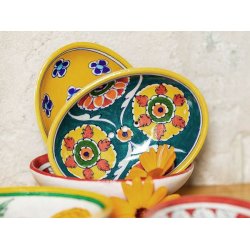 Oval sbeskl "Floral" - Grn/gul